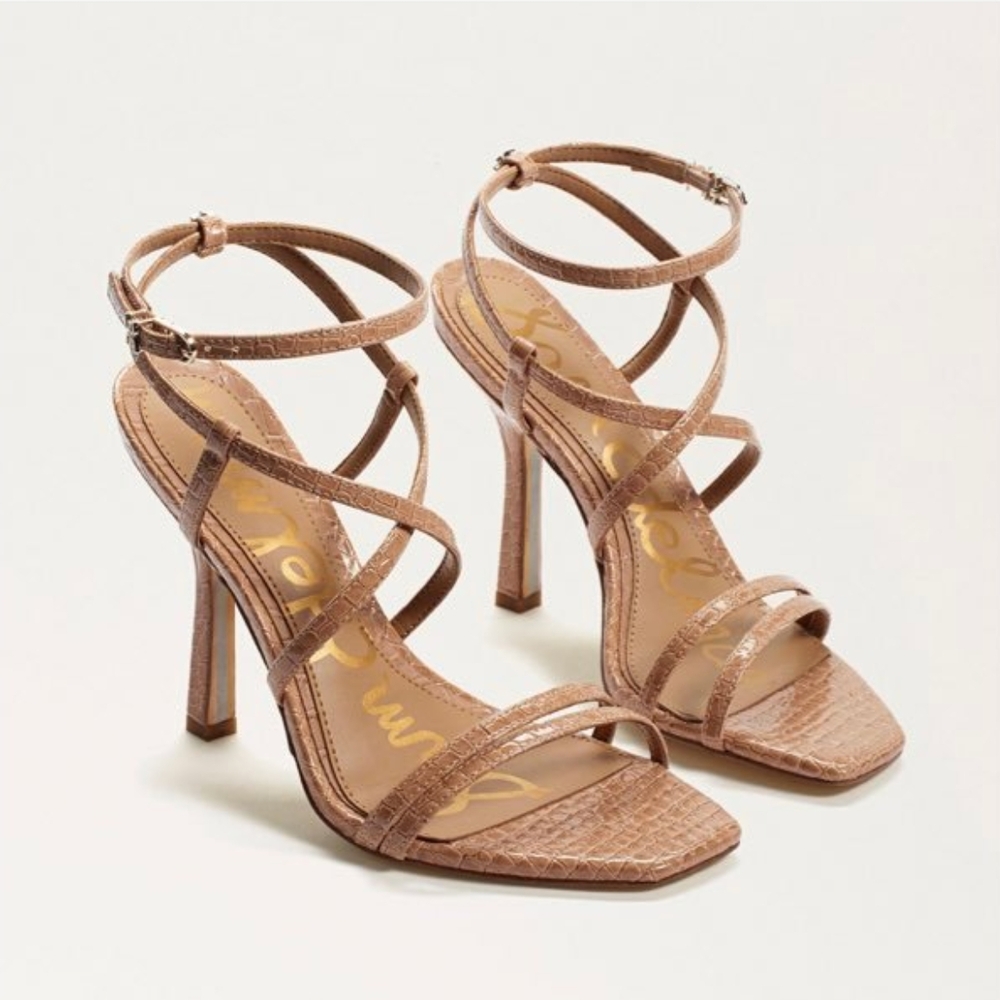 Sam Edelman Leeanne Strappy Stiletto Sandals Toasted Almond